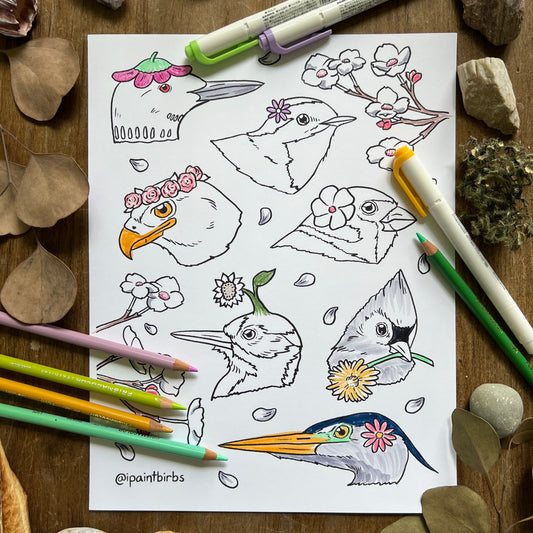Birbs in Bloom | Coloring Page