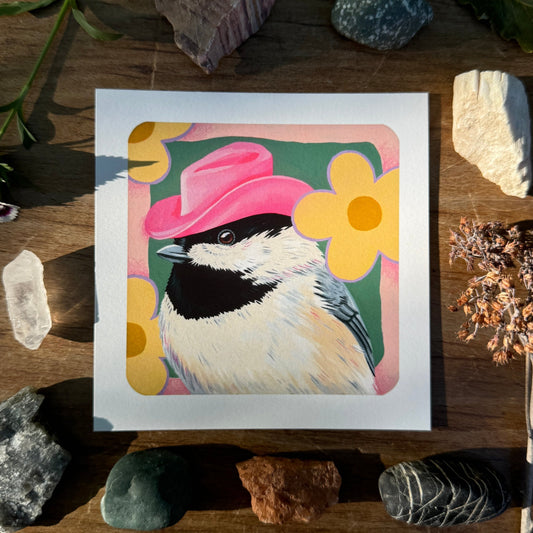 Howdy Chickadee in Pink | Art Print