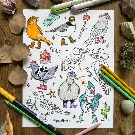 Yeehaw Birbs | Coloring Page