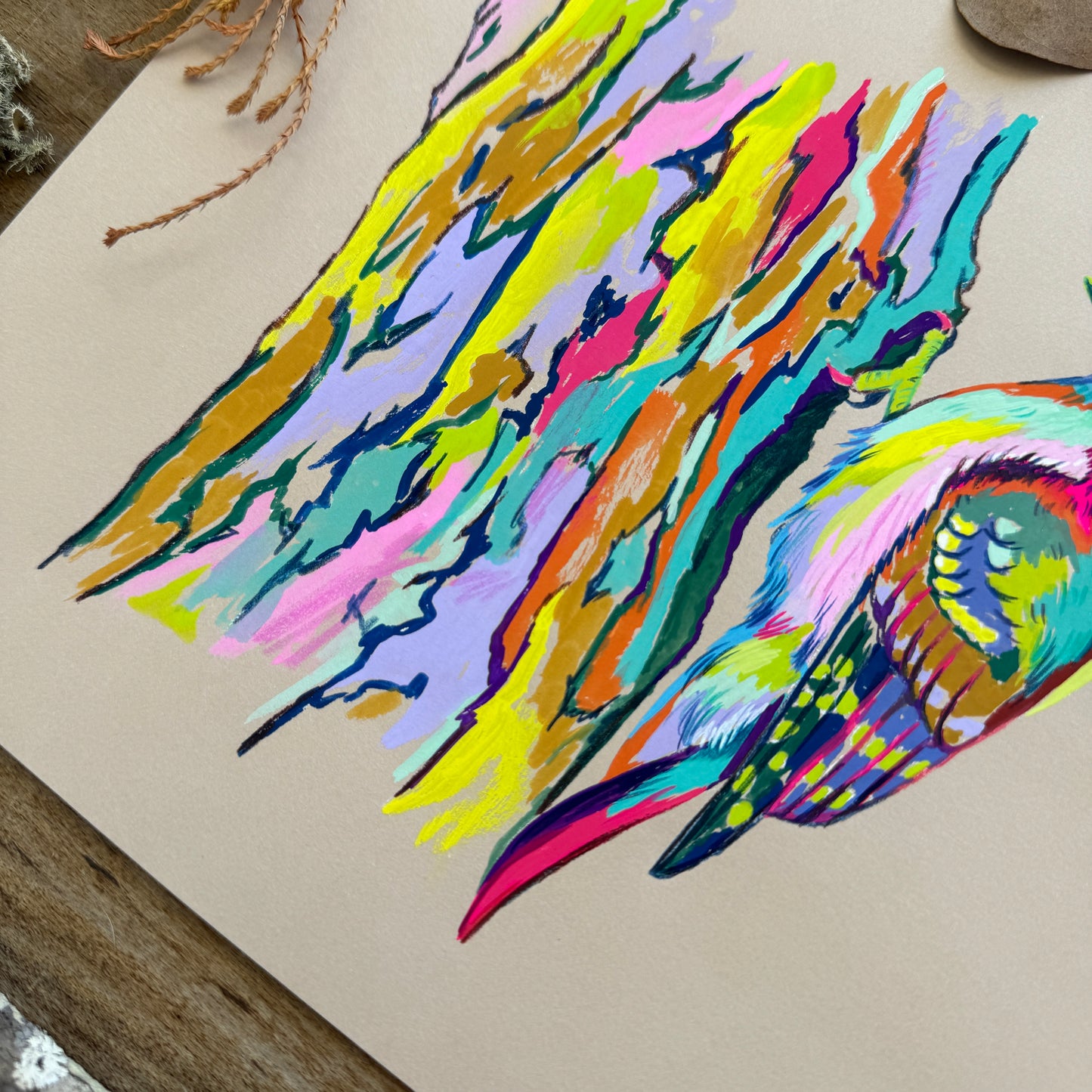 Rainbow Downy Woodpecker | Original Painting
