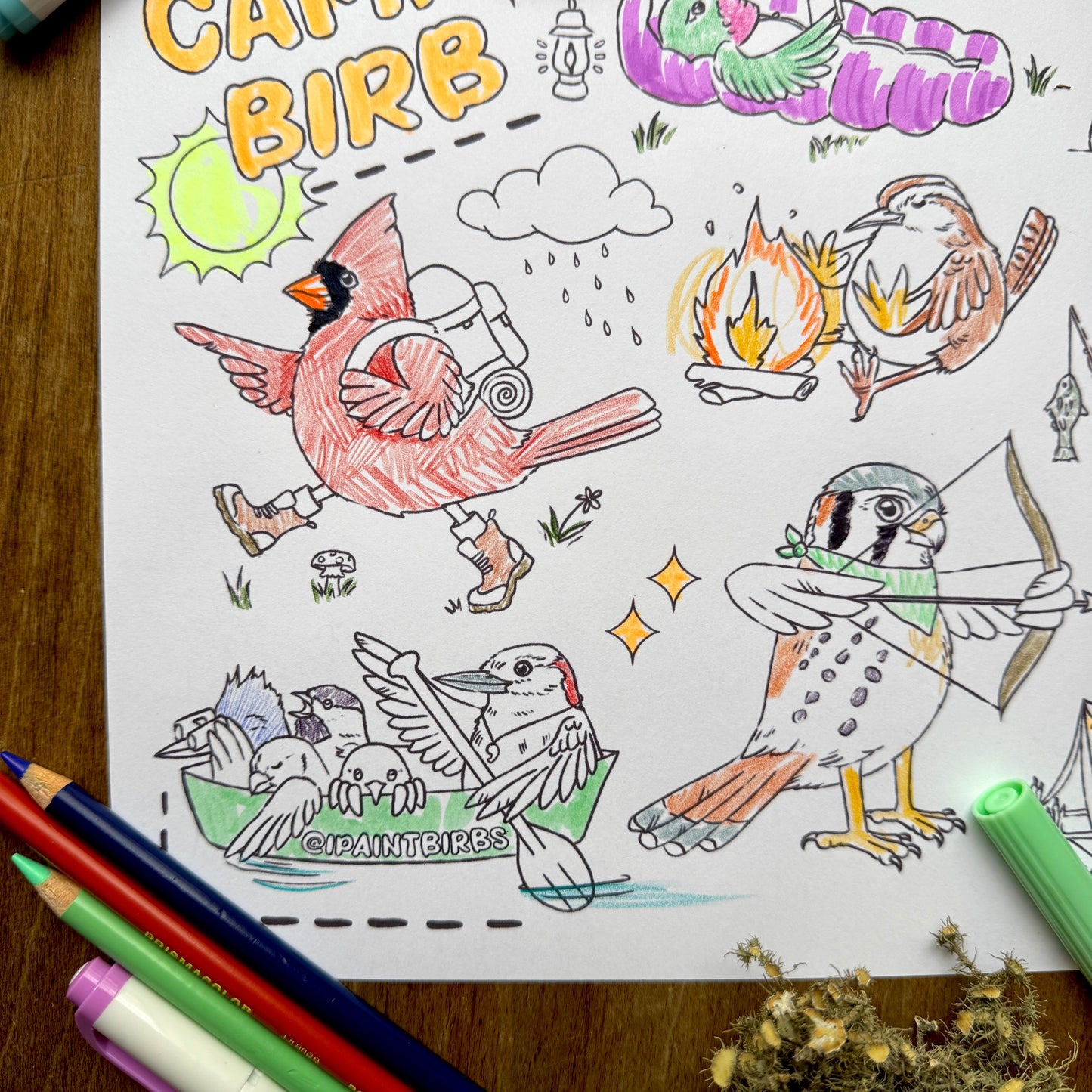 Camp Birb | Coloring Page